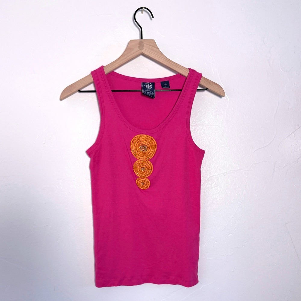 Vintage 2000s Tory by TRB for Scoop NYC Beaded Tank Top Pink Orange S